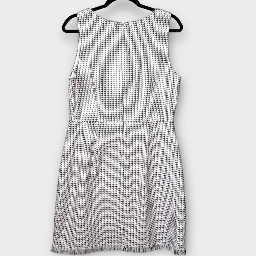 LOFT Pink/White/Black Tweed Fringe Hem Sheath Dress Size 10 office career - Picture 3 of 7